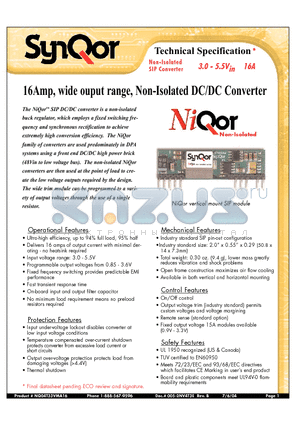 NQ04T33HMA16OVS datasheet - 16Amp, wide ouput range, Non-Isolated DC/DC Converter