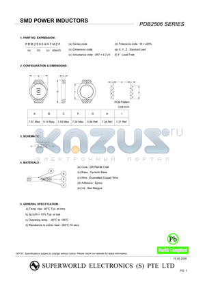 PDB2506 datasheet - SMD POWER INDUCTORS