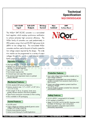 NQ15W50SGA30 datasheet - SMT Surface Mount