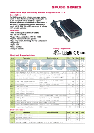 SPU50-6 datasheet - 60W Desk Top Switching Power Supplies For I.T.E.