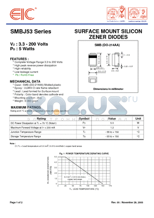 SMBJ53 datasheet - SURFACE MOUNT SILICON ZENER DIODES