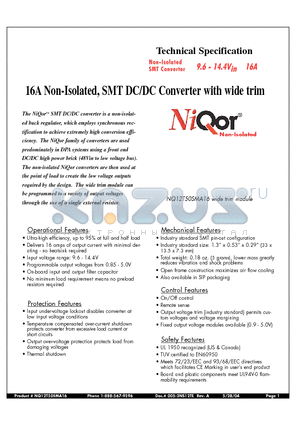 NQ12050SMA16PSS datasheet - 16A Non-Isolated, SMT DC/DC Converter with wide trim