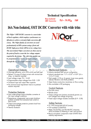 NQ12T50SMA16 datasheet - 16A Non-Isolated, SMT DC/DC Converter with wide trim