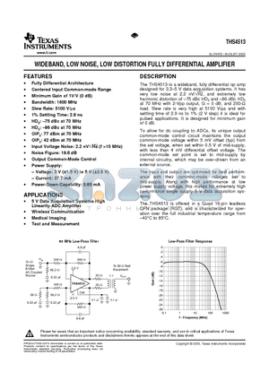 THS4513 datasheet - WIDEBAND, LOW NOISE, LOW DISTORTION FULLY DIFFERENTIAL AMPLIFIER