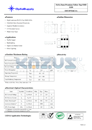 OSY5PTS4C1A datasheet - 5x5x1.5mm Premium Yellow Top SMD LED