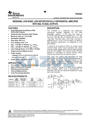 THS4509 datasheet - WIDEBAND, LOW NOISE, LOW DISTORTION FULLY DIFFERENTIAL AMPLIFIER WITH RAIL-TO-RAIL OUTPUTS