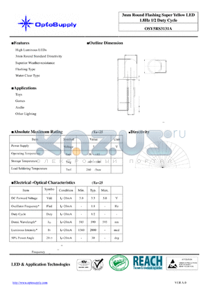 OSY5RS3131A datasheet - 3mm Round Flashing Super Yellow LED 1.8Hz 1/2 Duty Cycle