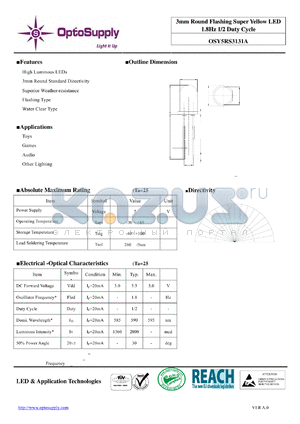 OSY5RS3131A_12 datasheet - 3mm Round Flashing Super Yellow LED 1.8Hz 1/2 Duty Cycle