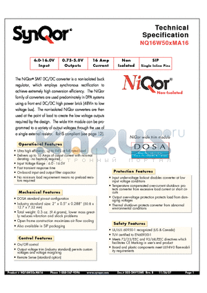 NQ16W50VMA16PRN-G datasheet - SIP Single Inline Pins