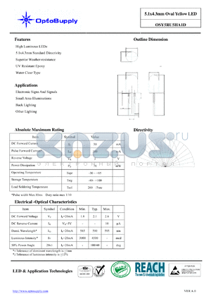 OSY5RU5HA1D datasheet - 5.1x4.3mm Oval Yellow LED