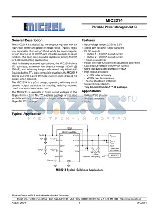 MIC2214-2.5/3.0BML datasheet - Portable Power Management IC