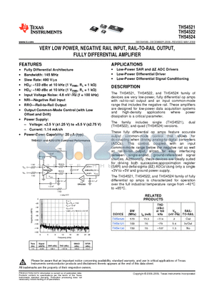 THS4521ID datasheet - VERY LOW POWER, NEGATIVE RAIL INPUT, RAIL-TO-RAIL OUTPUT, FULLY DIFFERENTIAL AMPLIFIER