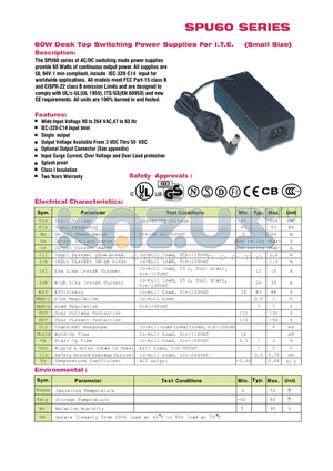 SPU60-111 datasheet - 60W Desk Top Switching Power Supplies For I.T.E.