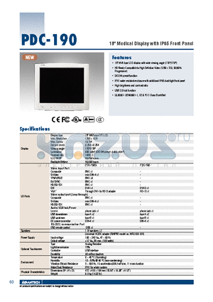 PDC-190SE datasheet - 19 Medical Display with IP65 Front Panel
