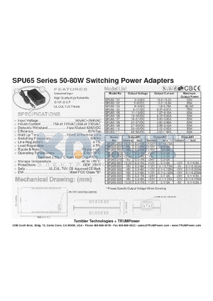 SPU65 datasheet - 50-80W Switching Power Adapters