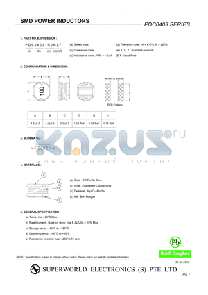 PDC0403 datasheet - SMD POWER INDUCTORS
