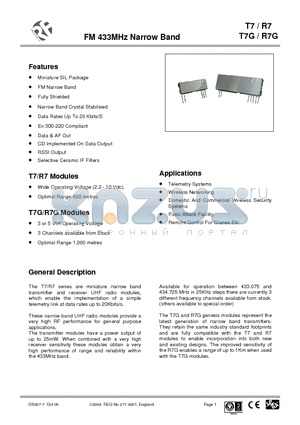 R7G-434-075 datasheet - FM 433MHz Narrow Band