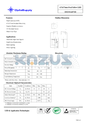 OSY5SA4571D datasheet - 4.7x5.7mm Oval Yellow LED