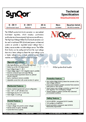 NQ20T20QGC40NNC-G datasheet - Quarter-brick DC-DC Converter