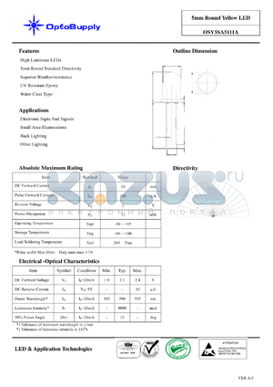 OSY5SA5111A datasheet - 5mm Round Yellow LED