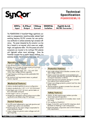 PQ60033EMA15NYA datasheet - Eighth-brick DC/DC Converter