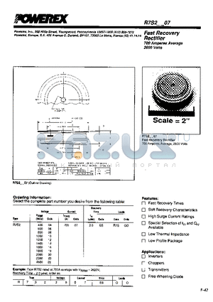 R7S20407 datasheet - Fast Recovery Rectifier (700 Amperes Average 2600 Volts)
