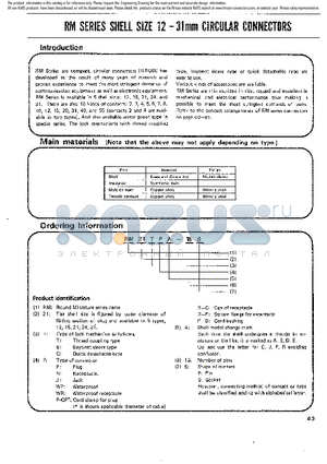 RM21TP-CPA-15S datasheet - RM SERIES SHELL SIZE 12-31mm CIRCULAR CONNECTORS