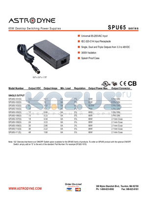 SPU65-108S datasheet - 65W Desktop Switching Power Supplies