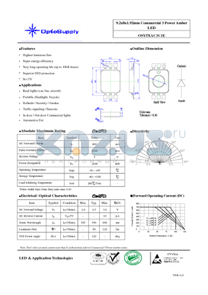 OSY5XAC3C1E datasheet - 9..2x8x1..92mm Commerciiall 3 Power Amber LED