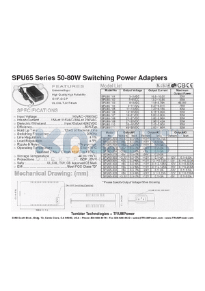 SPU65-106 datasheet - 50-80W Switching Power Adapters