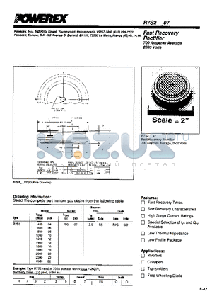 R7S21807 datasheet - Fast Recovery Rectifier (700 Amperes Average 2600 Volts)