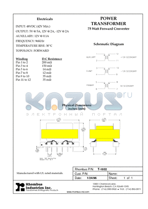 T-1032 datasheet - POWER TRANSFORMER