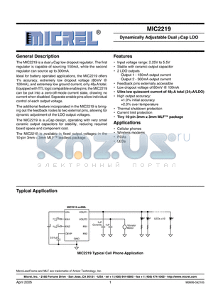 MIC2219-3.0BML datasheet - Dynamically Adjustable Dual uCap LDO