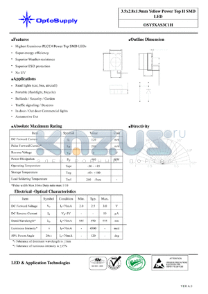 OSY5XAS3C1H datasheet - 3.5x2.8x1.9mm Yellow Power Top H SMD LED