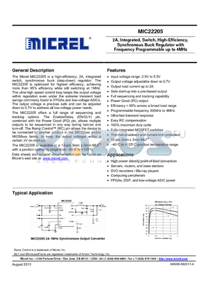 MIC22205YML datasheet - 2A, Integrated, Switch, High-Efficiency