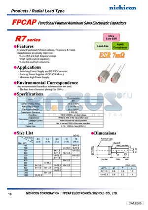 R7SERIES datasheet - FUNCTIONAL POLYMER ALUMINUM SOLID ELECTROLYTIC CAPACITORS