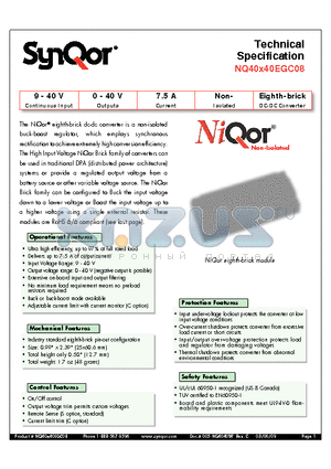 NQ40T40EGC08NRS-G datasheet - Eighth-brick DC-DC Converter