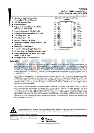 THS5641ADW datasheet - 8-BIT, 100 MSPS, CommsDACE DIGITAL-TO-ANALOG CONVERTER