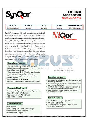 NQ40T40QGC30NKC-G datasheet - Quarter-brick DC-DC Converter