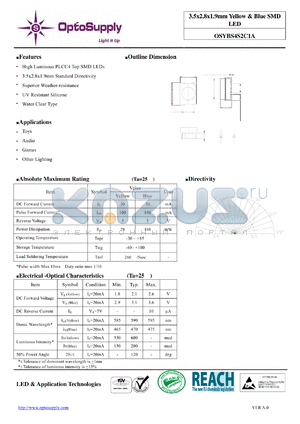 OSYBS4S2C1A datasheet - 3.5x2.8x1.9mm Yellow & Blue SMD LED