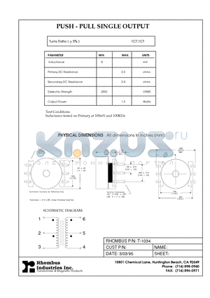 T-1034 datasheet - PUSH - PULL SINGLE OUTPUT