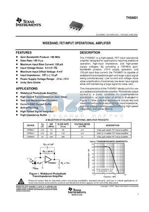 THS4601 datasheet - WIDEBAND, FET-INPUT OPERATIONAL AMPLIFIER