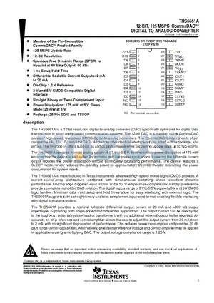 THS5661AIPW datasheet - 12-BIT, 125 MSPS, CommsDACE DIGITAL-TO-ANALOG CONVERTER