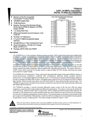 THS5651A datasheet - 10-BIT, 125 MSPS, CommsDACE DIGITAL-TO-ANALOG CONVERTER