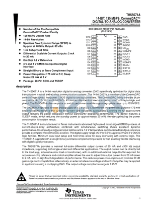 THS5671A datasheet - 14-BIT, 125 MSPS, CommsDAC DIGITAL-TO-ANALOG CONVERTER