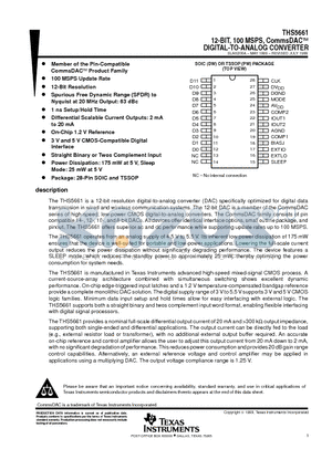 THS5661DW datasheet - 12-BIT, 100 MSPS, CommsDACE DIGITAL-TO-ANALOG CONVERTER