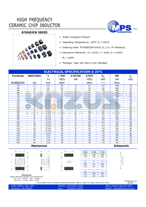 R7X0603CW-111N datasheet - HIGH FREQUENCY CERAMIC CHIP INDUCTOR