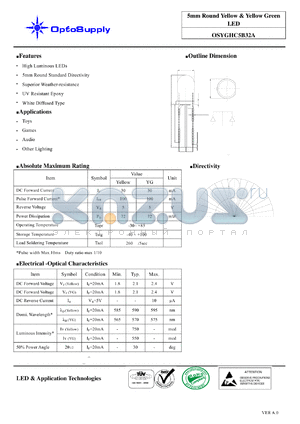 OSYGHC5B32A datasheet - 5mm Round Yellow & Yellow Green LED