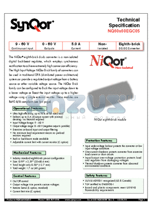 NQ60T60EGC05NRC-G datasheet - Eighth-brick DC-DC Converter