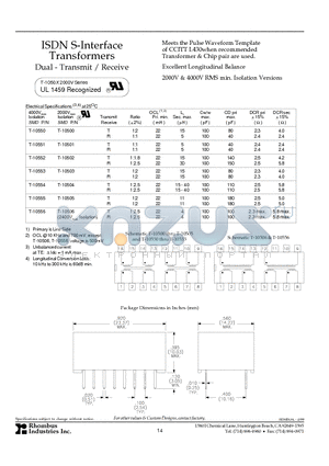 T-10501 datasheet - ISDN S-Interface Transformers